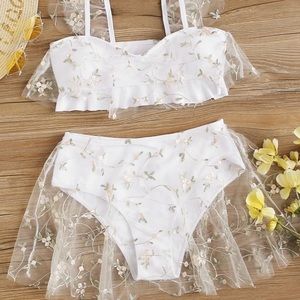 Shein Floral Embroidered Mesh Bikini